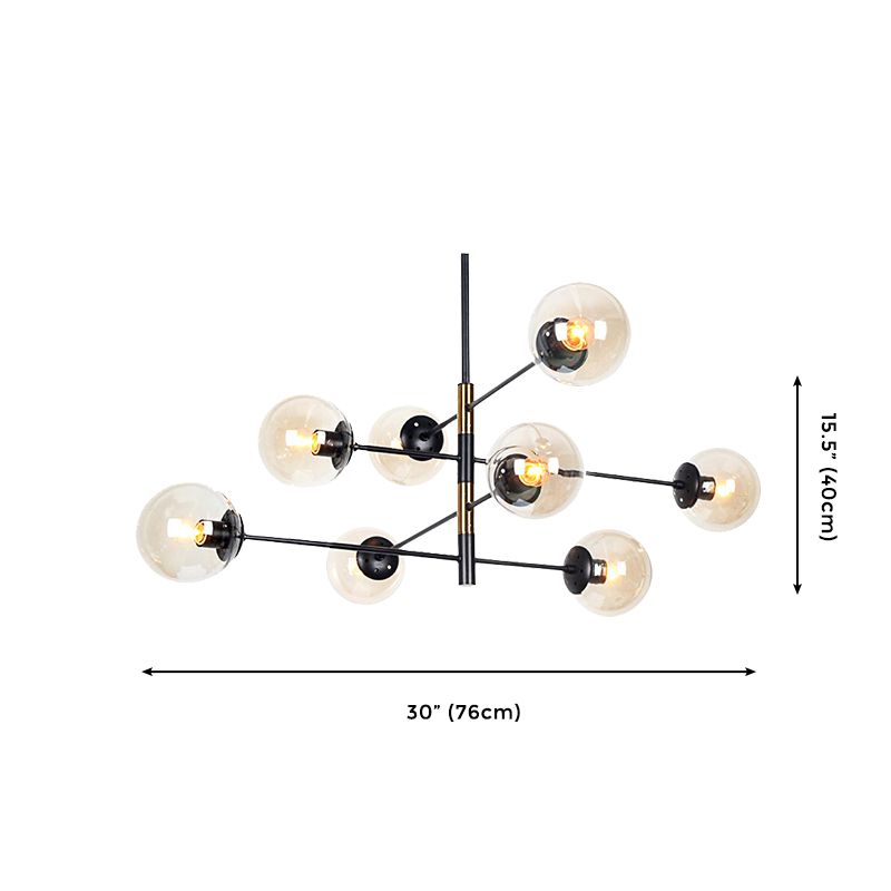 Modern Design 8-Light Ceiling Light, Orb Clear Glass Shade, Horizontal Linear Chandelier