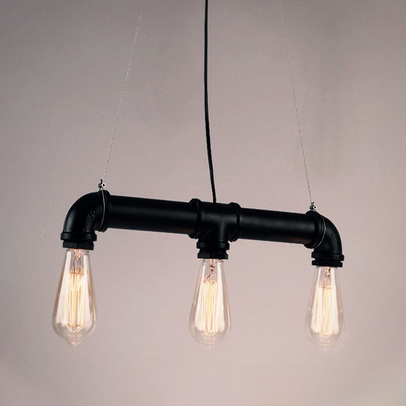 Iron Black Pendant Lamp Piping Linear 3/5/10-Head Industrial Style Hanging Light over Island