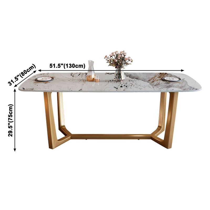 Mesa de comedor de piedra sinterizada de lujo tradicional mesa rectángulo con base de caballete dorado