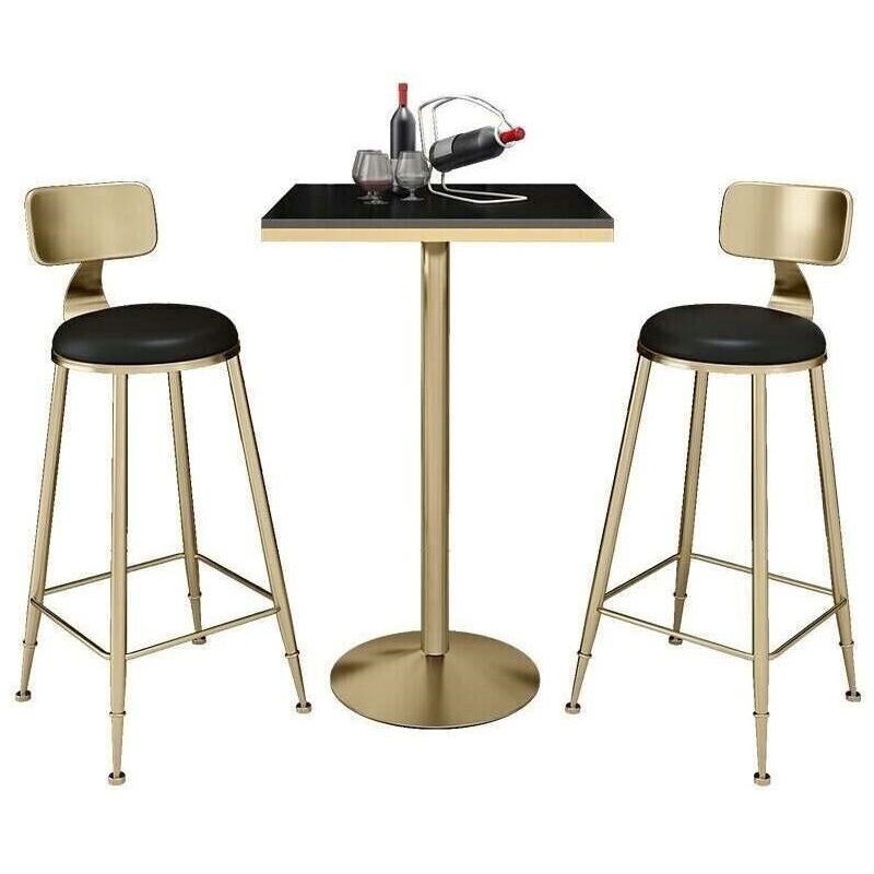 Glam Faux Marble Bar Table 41.3"H Pedestal Bar Height Cocktail Table with Metal Base