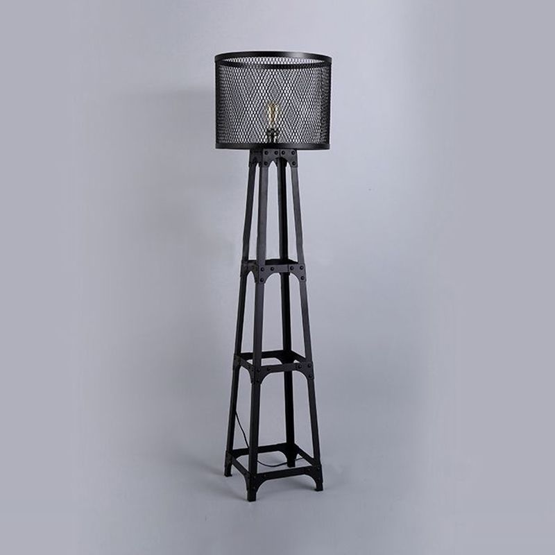 1 écran de maille de tête Lumière debout avec ombre à tambour rétro finale noire industrielle en métal debout léger