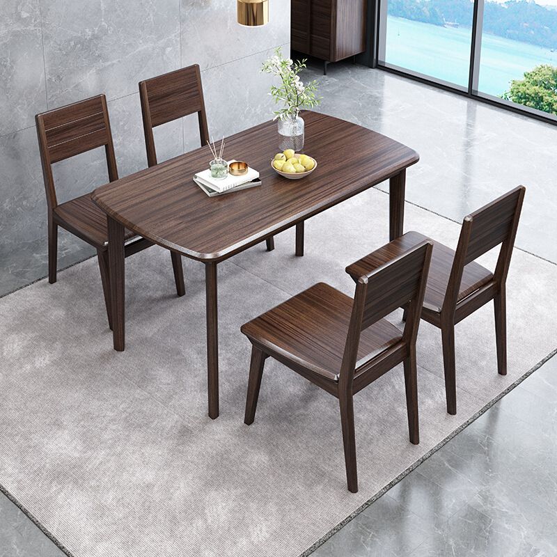 Contemporary 1/2/5/7 Pieces Furniture Rectangle Solid Wood Dining Table Set in Brown