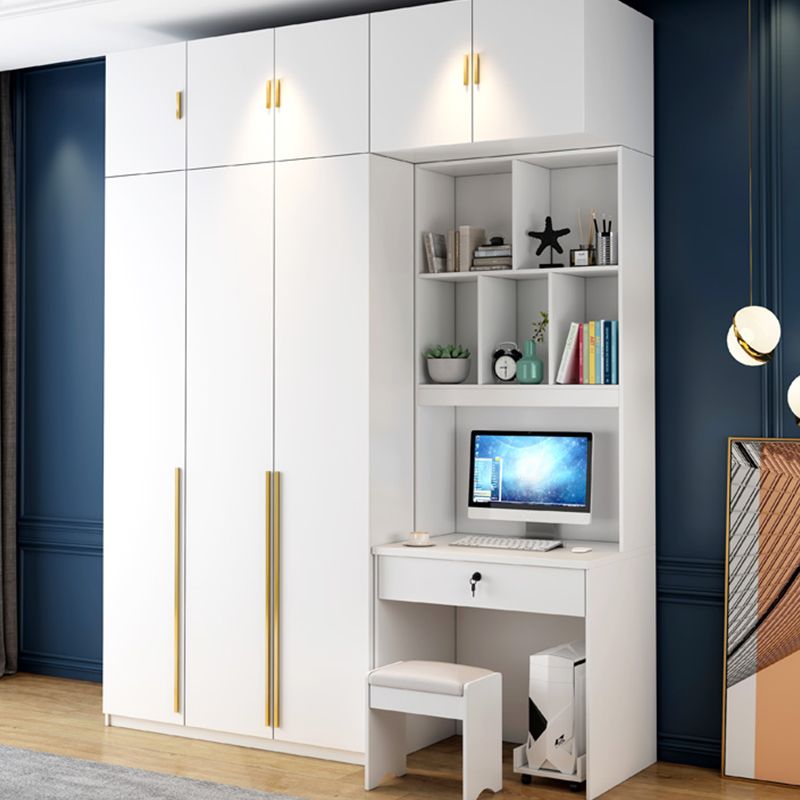 White Engineered Wood Wardrobe Modern Style Cabinet with Drawer