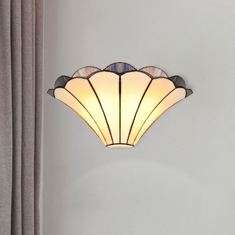 Scalloped Wall Lamp Traditional 2 Lights Stained Glass Wall Sconce Light with Flared Shade