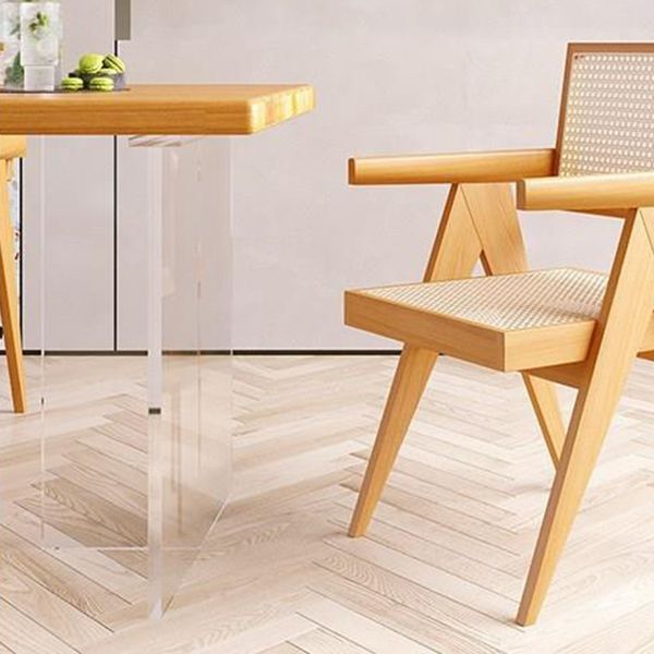 Rectangle Acrylic Base Dining Table Modern Pine Wood Table for Kitchen