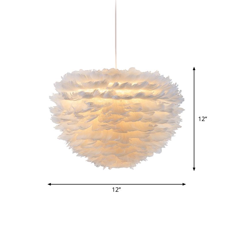 White Dome Suspension Pendant Minimalist 1 Bulb Feather Ceiling Hang Light for Girls Bedroom