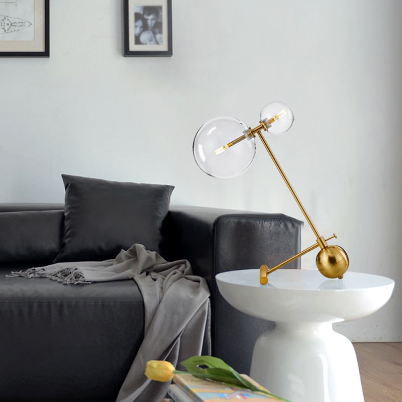 Gold Orb Nightstand Lamp Simplicity 1 Bulb Metal Night Table Light with Clear Glass Shade