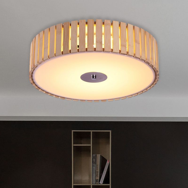 Bamboo Drum Shade Flush Mount Light Modern Style 15"/19" W LED Beige Ceiling Light Fixture for Living Room