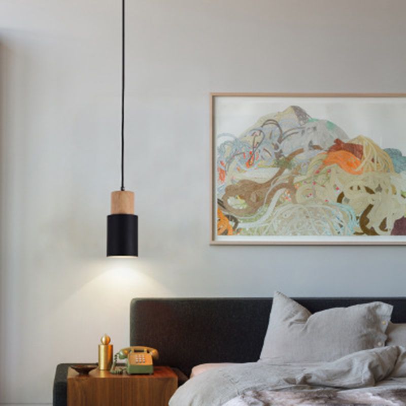 Moderne minimalistische macaron hangende lamp houten cilindrische hanglamp met aluminium schaduw