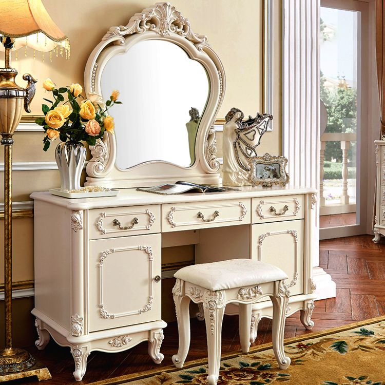 Victorian Storage Makeup Vanity Desk Bedroom Dressing Table Stool Set with Drawer