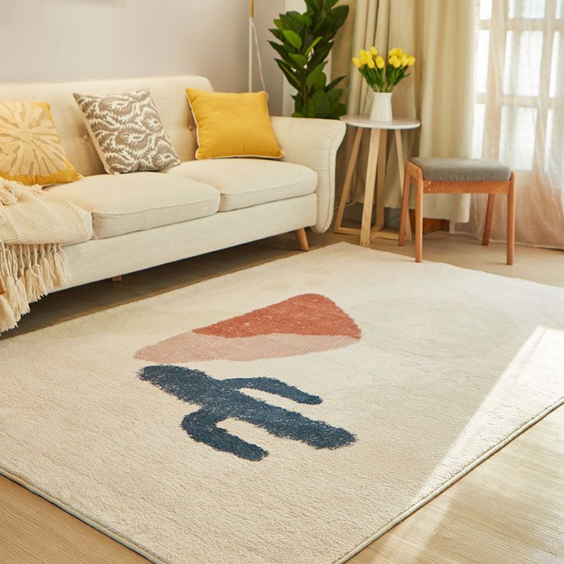 Beige Modern Rug Polyester Color Block Rug Washable Rug for Living Room