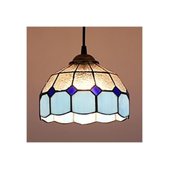 Hemisphere Pendant Light 1 Bulb Pink/Blue/Orange Stained Glass Tiffany-Style Ceiling Suspension Lamp