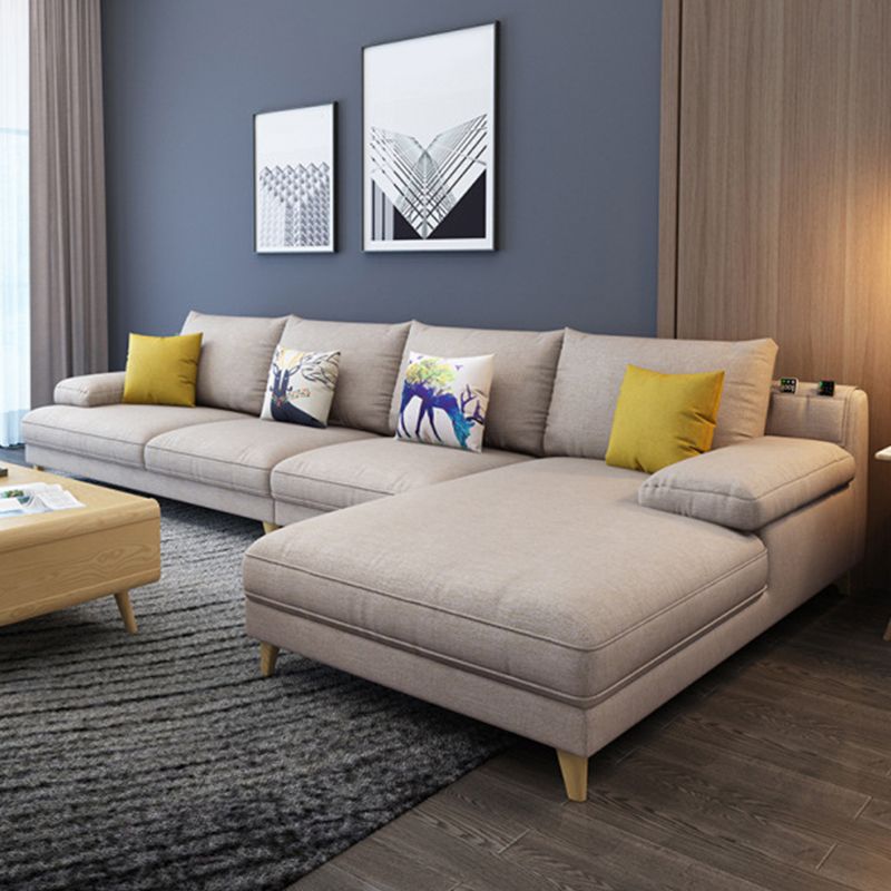 4-seater L-shape Sectional Fabric Pillow Top Arm Sectional with Pillows