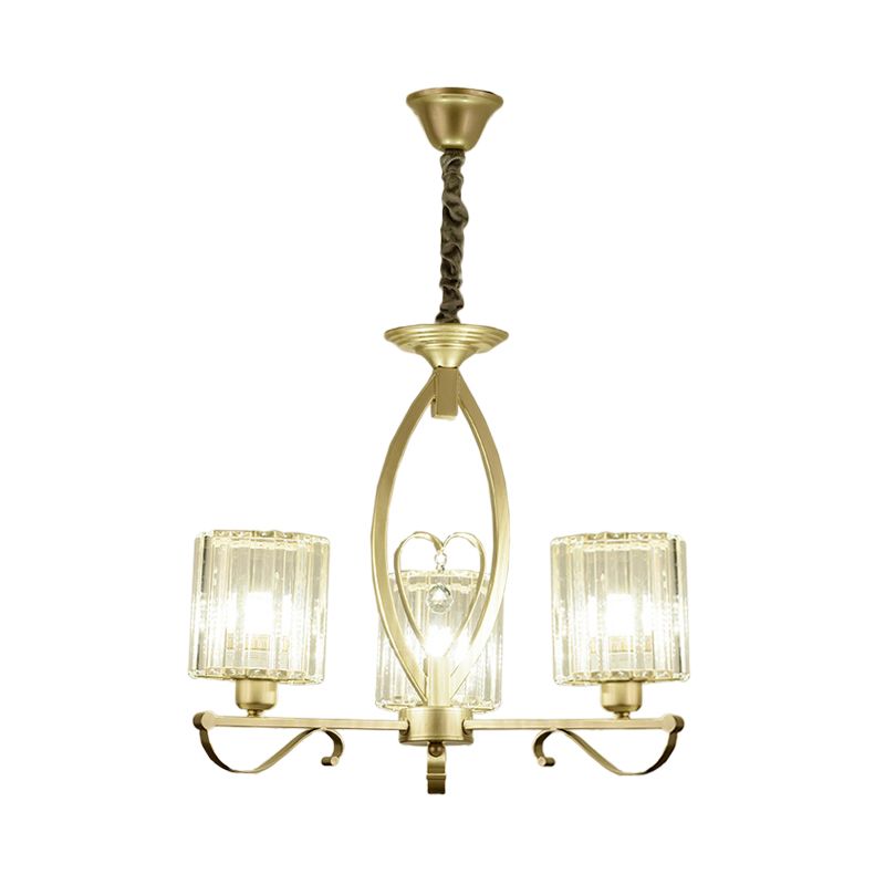Gold Cylinder Pendant Chandelier Modern Crystal Block 3/6 Lights Living Room Ceiling Light