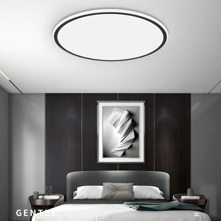 Plafonnier LED en aluminium simple encastré en forme de disque noir pour chambre à coucher