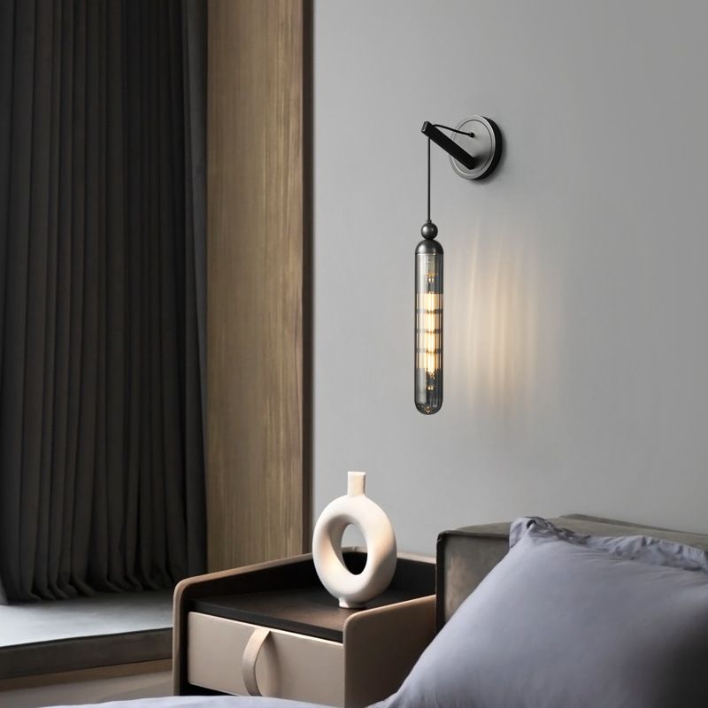 Black / Gold 1 - Light Wall Light Glass Tube Shade Solid Brass Wall Sconce
