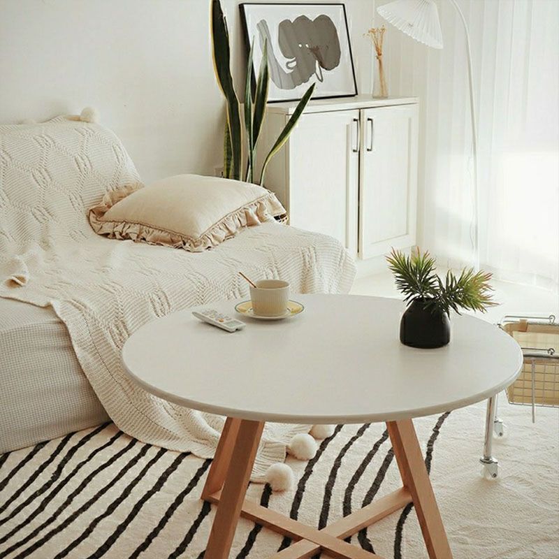 Nordic Style Round Solid Wood Table with Wooden Crossed Base Side Table