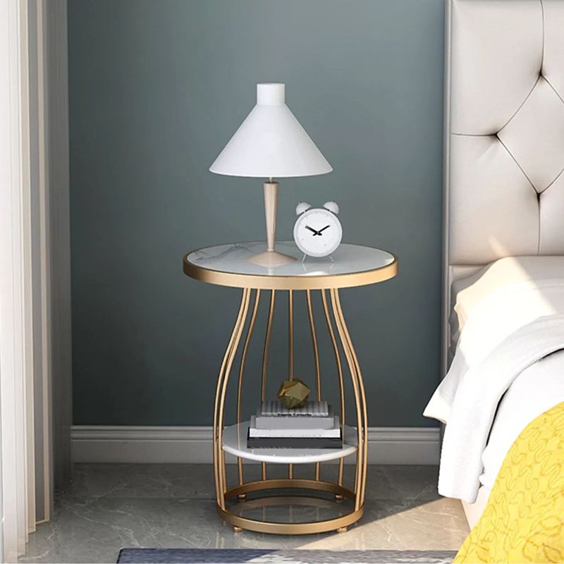 24.8 inch Tall Frame Metal Side Table with Shelf Glam Side End Table