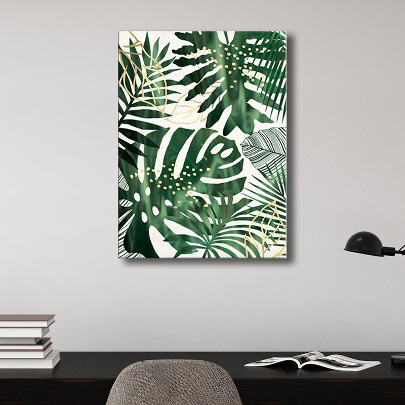 Illustrated Leaves Canvas Art Green Scandinavian Style Wall Decor for Living Room