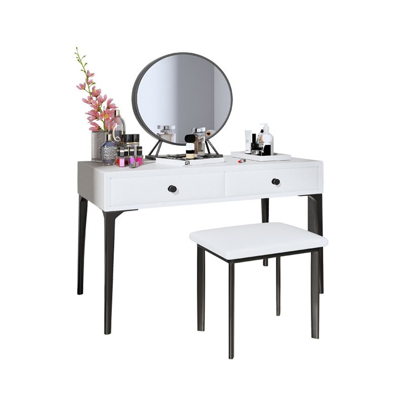 Metal Vanity Set with Stool and Mirror in Black/White Vanity