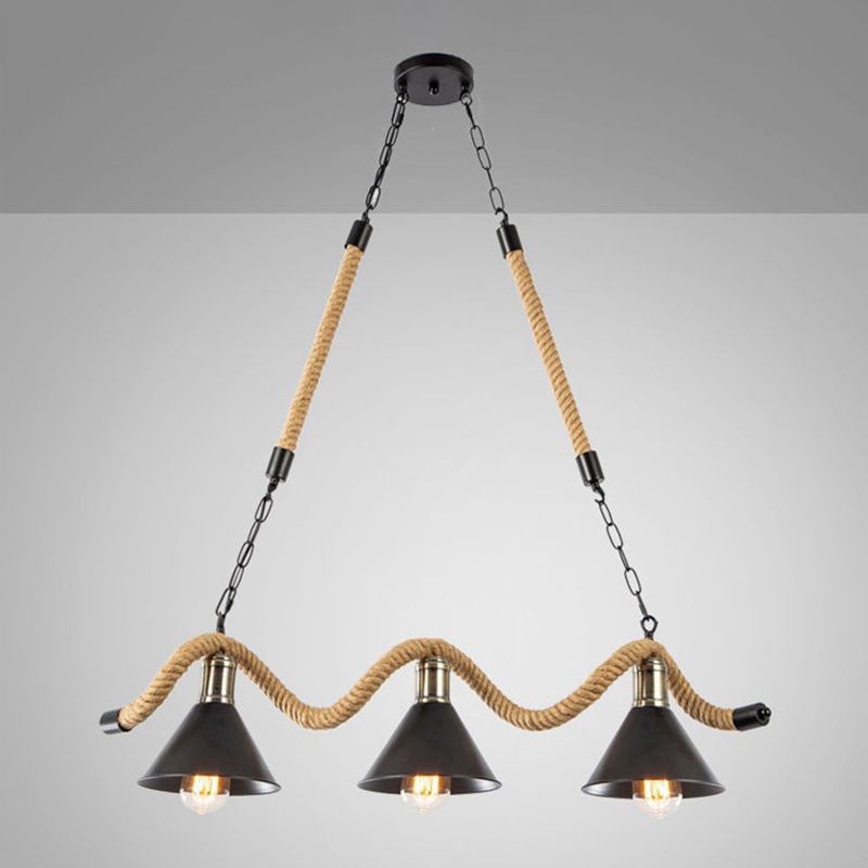 Rope industrial Natural Isla Ligera Black Metal Shade Island Colgante para café