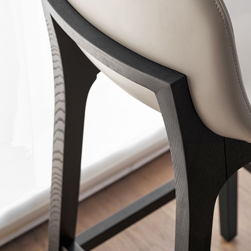 Faux Leather Stool Black Base Patio Bar and Counter Stool with Backrest