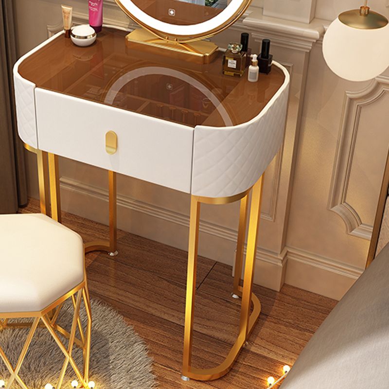 Glass Top Makeup Vanity Desk Bedroom Dressing Table Stool Set with Drawer