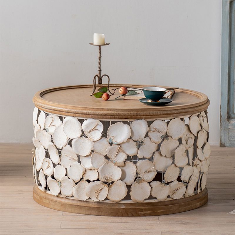 French Country Solid Wood Coffee Table Round Distressed Cocktail Table