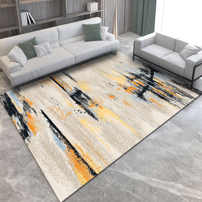 Wealthy Modern Rug Gold Graphic Indoor Rug Washable Rug for Drawing Room