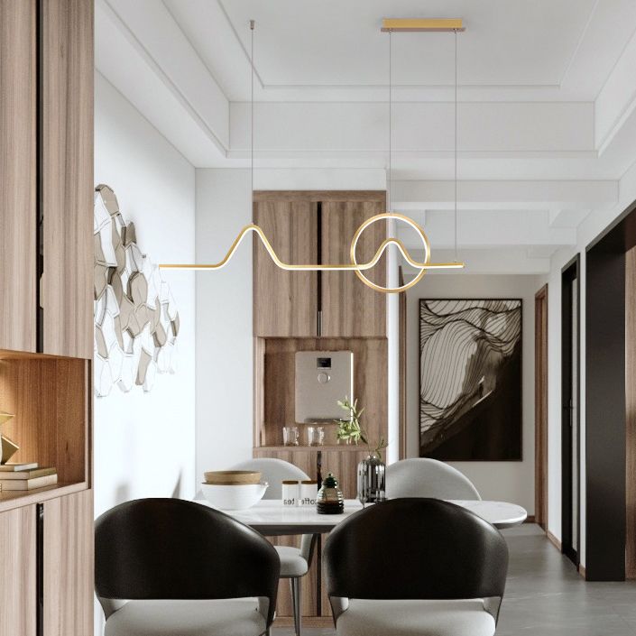 2-Light Modern Island Lighting Golden Metallic LED Ceiling Light for Bedroom