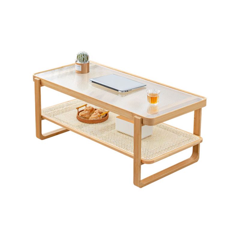 Minimalism Tropical Coffee Table Glass 4 Legs Storage Rectangular Coffee Cocktail Table