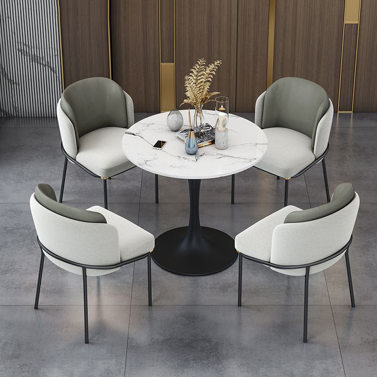 Round Dining Table Set with Padded Chairs 1/4/5 Pieces Faux Marble Dining Set for Home
