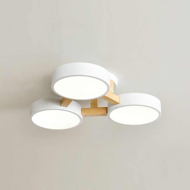 Nordic Round Ceiling Light Wood Macaron LED Flush Mount Light for Living Room