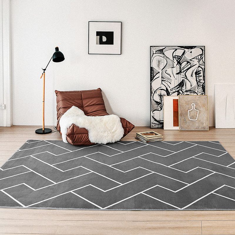Simple Solid Color Bohemian Rug Polyester Herringbone Area Rug Non-Slip Backing Carpet for Living Room