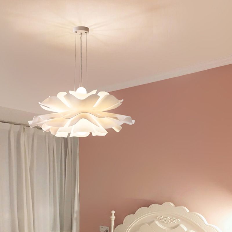 Simple Flower Pendant Light Fixture Acrylic Bedroom Pendant Ceiling Light in White