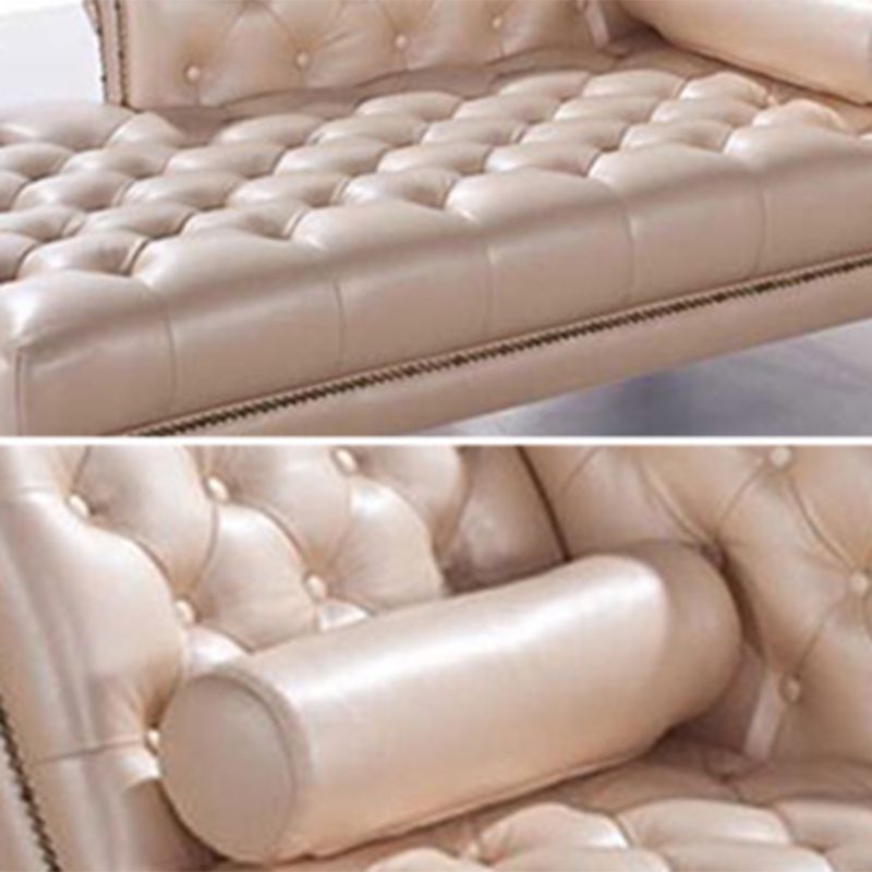 Traditional Tufted Chaise Lounge Leather Chaise with Rolled Arms for Living Room