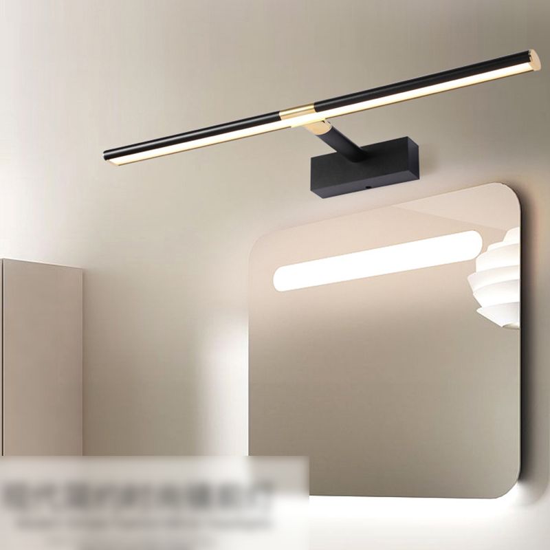 Single Light Linear Shade Wall Sconce Modern Style Metal Mirror Wall Lighting in Black