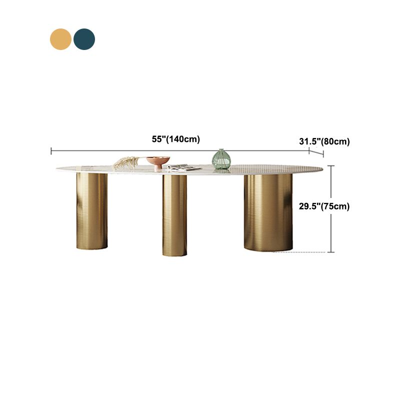 Contemporary Oval Dining Table Stainless Steel Base Pedestal Table for Dining Room