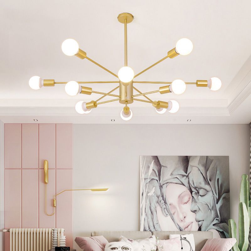 Modern Metal Bare Bulb Chandelier Light Fixtures Cafe Restaurant Hanging Chandelier