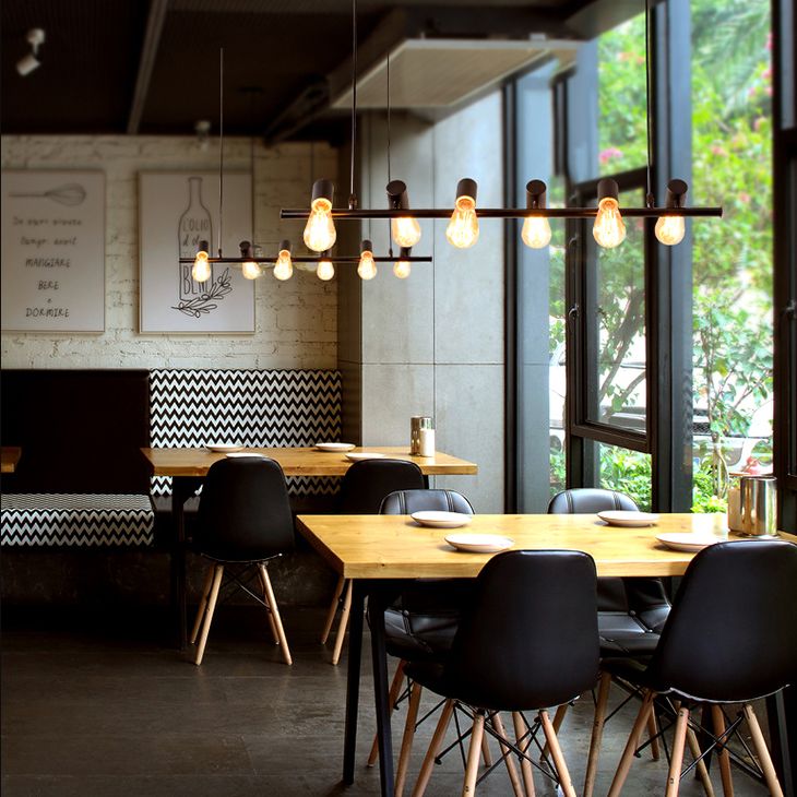 Multi Lights Bare Bulb Island Light Black Industrial Metal Cafe Shop Island Lamp