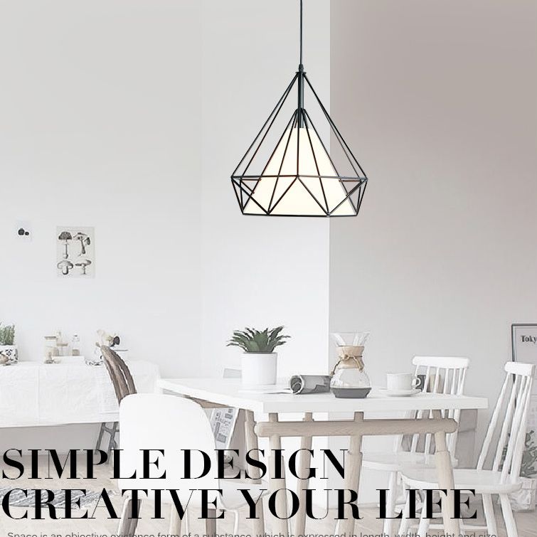 1-light Modern Simplicity Style Hanging Light Metal Cage Design Fabric Shade Suspension Lighting Fixture for Kitchen