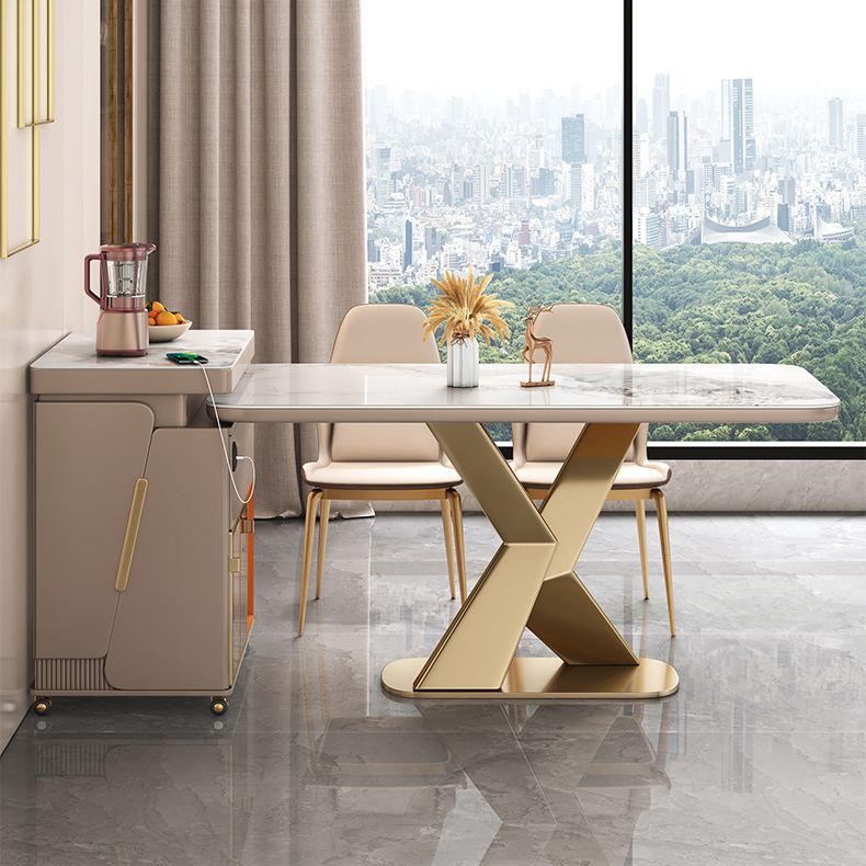 Traditional Luxury Dining Table Stone Rectangle Fixed Table for Home