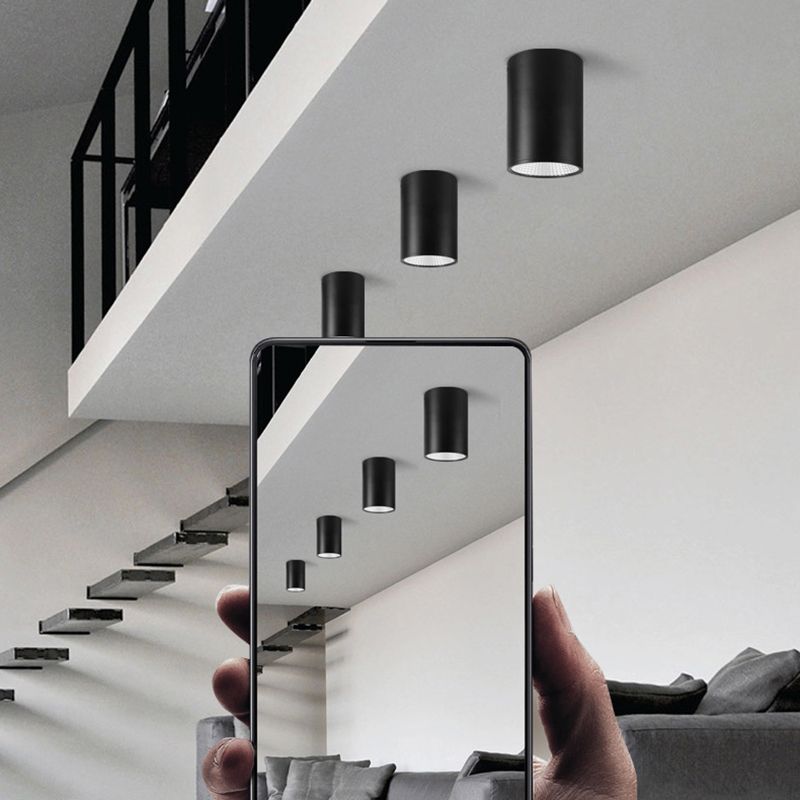 Cylinder Shape Ceiling Lamp Modern Aluminium 1 Light Flush Mount for Supermarket Mall