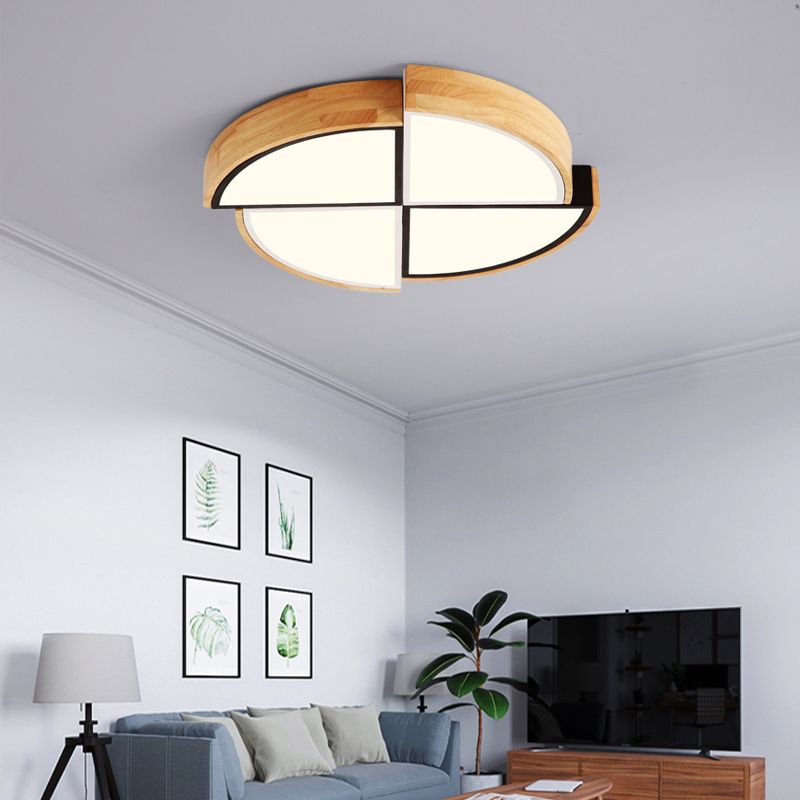 Plafoniera a soffitto a LED in stile nordico con giunzione in legno rotonda per camera da letto