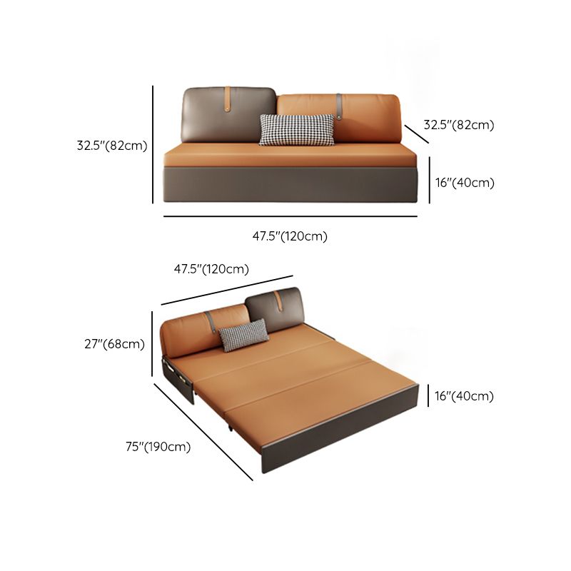 Contemporary Armless Bonded Leather Sofa Bed in Brown with Storage