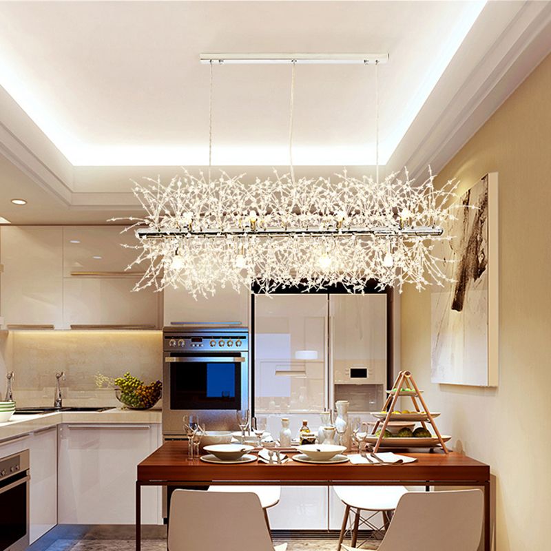 Metal Linear Island Light 12 Lights Pretty Modern Island Lamp in Silver for Dining Room