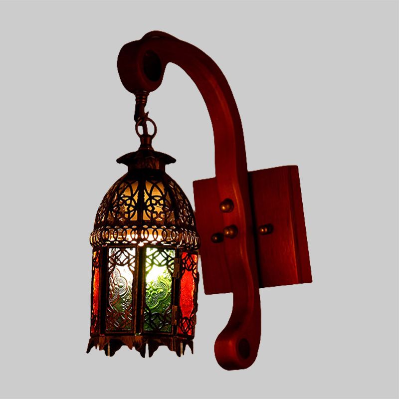 Metallic Copper Wall Light Fixture Lantern 1 Head Antiqued Wall Sconce Lamp for Bedroom