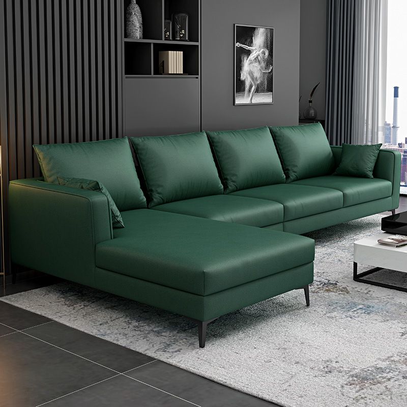 Green 4-seater Square Arm Sectional Pillow Back Stain-resistant Sectional