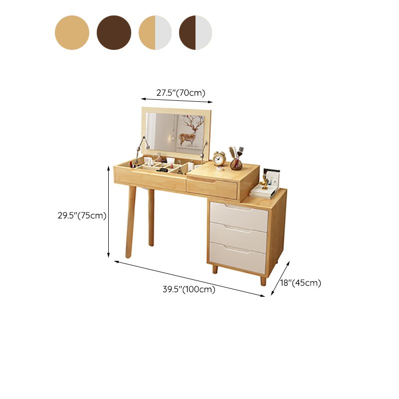 Solid Wood Vanity Makeup Table with Mirror and 4-Drawer - 17.72" D