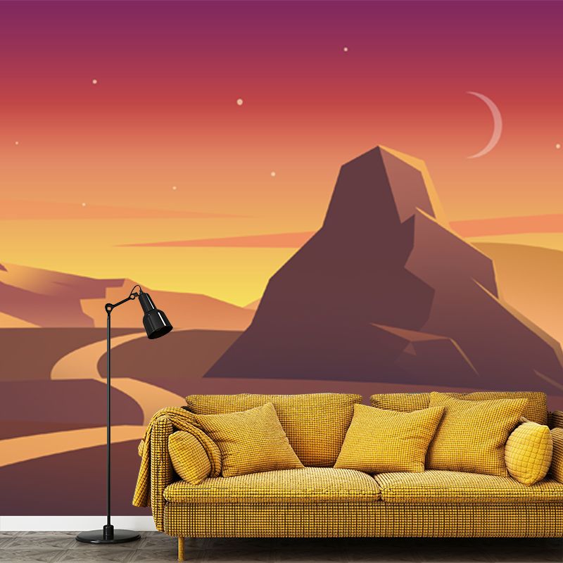 Road and Stars Image Mural Decal Yellow Modern Wall Covering for Accent Wall, Custom Made